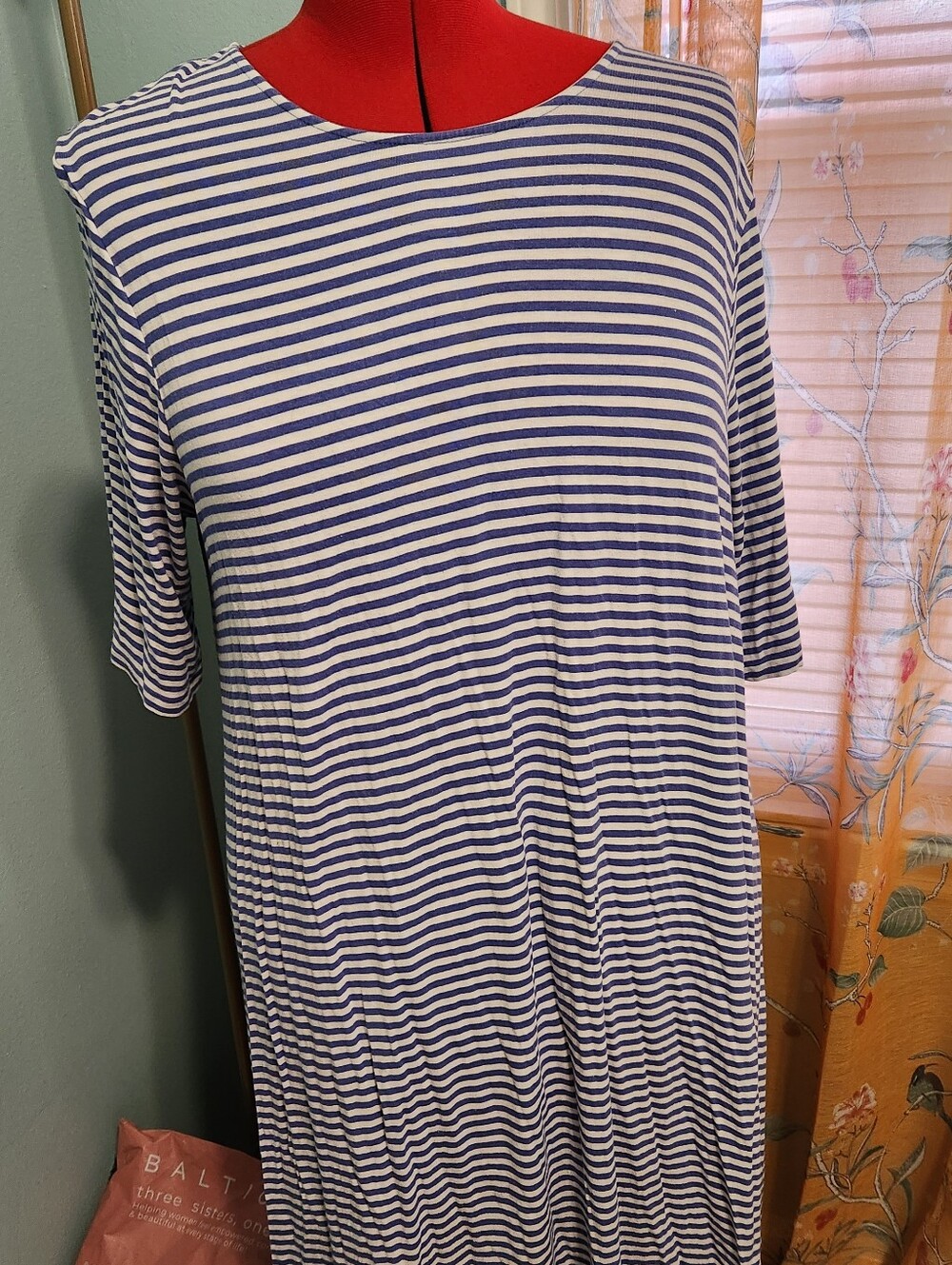 Old Navy Blue and White Striped Tee Dress